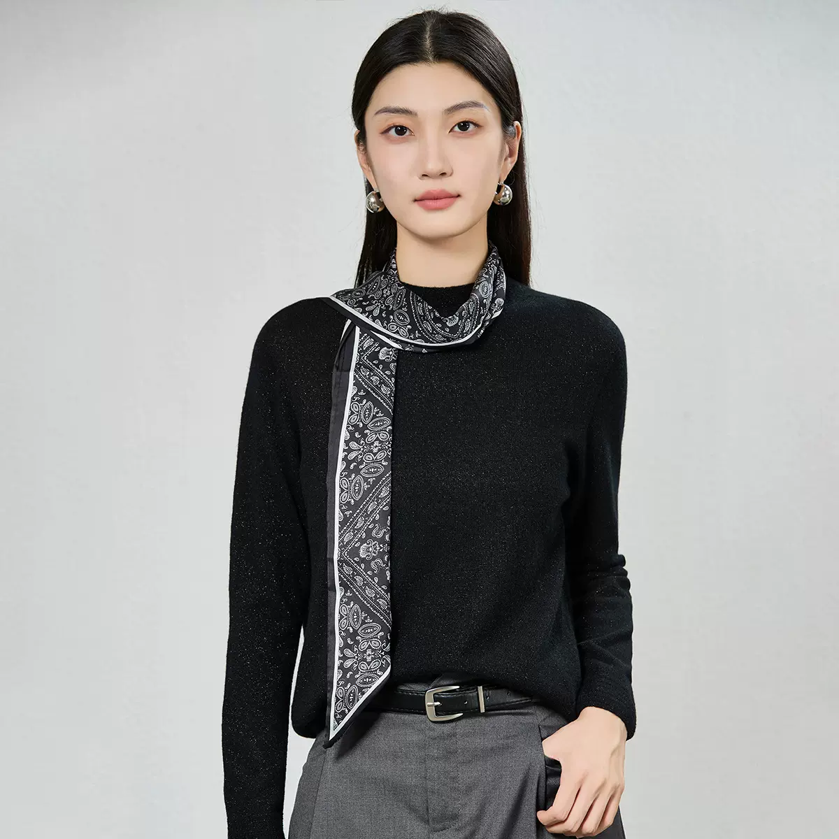 老钱风100%纯山羊绒衫女士秋冬季半高领内搭打底衫套头金丝上衣服