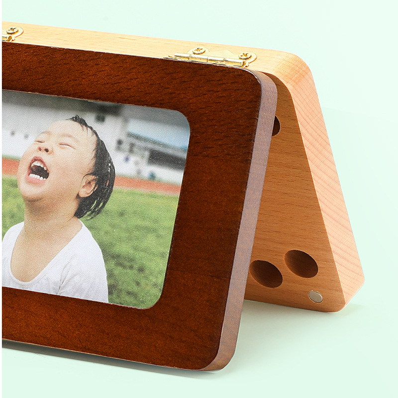 Caja de almacenamiento de dientes de madera personalizada transfronteriza para niños, caja de marco de fotos para niños y niñas, caja de coleccionista de cabello de bebé