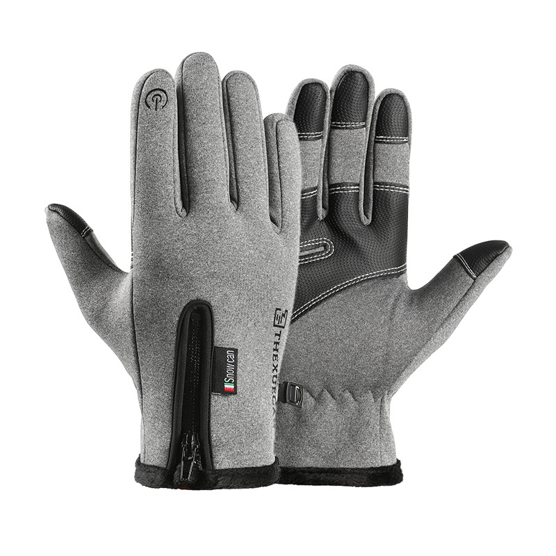 Guantes de ciclismo al aire libre para hombres y mujeres otoño y invierno deportivo cremallera impermeable a prueba de viento y guantes calientes de pantalla táctil de terciado grueso