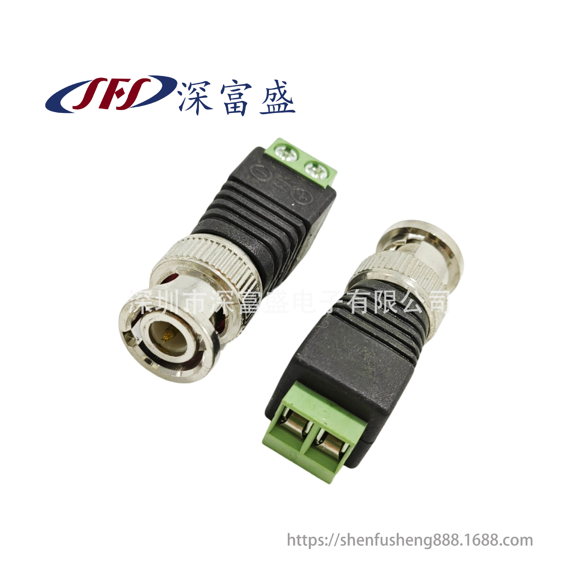 厂家直销绿色BNC公头转2位双绞线压接头免焊监控摄像机接头端子