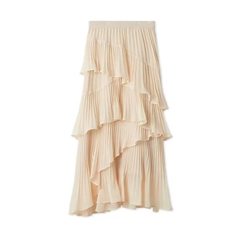 S Family Japanese 2025 Xia Xin Elegant High Waist Irregular Lotus Leaf Cake Skirt Pleated Skirt SWFS251312