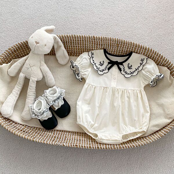 Brand summer cute bodysuit girl's with bow with a round collar