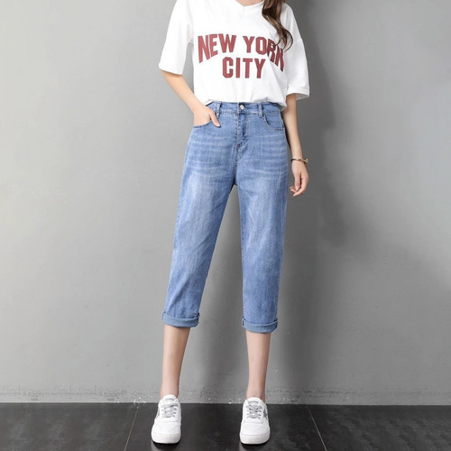 Women's Summer Thin 7/8-Inch High-Waist Stretching Skinnies for 2025, Ideal for Petite Figures and Casual Outfits with Dadjeans Style