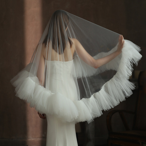 Xinmeiji heavy industry ruffled bridal veil white double-story photo studio travel photo outdoor fluffy soft gauze V309