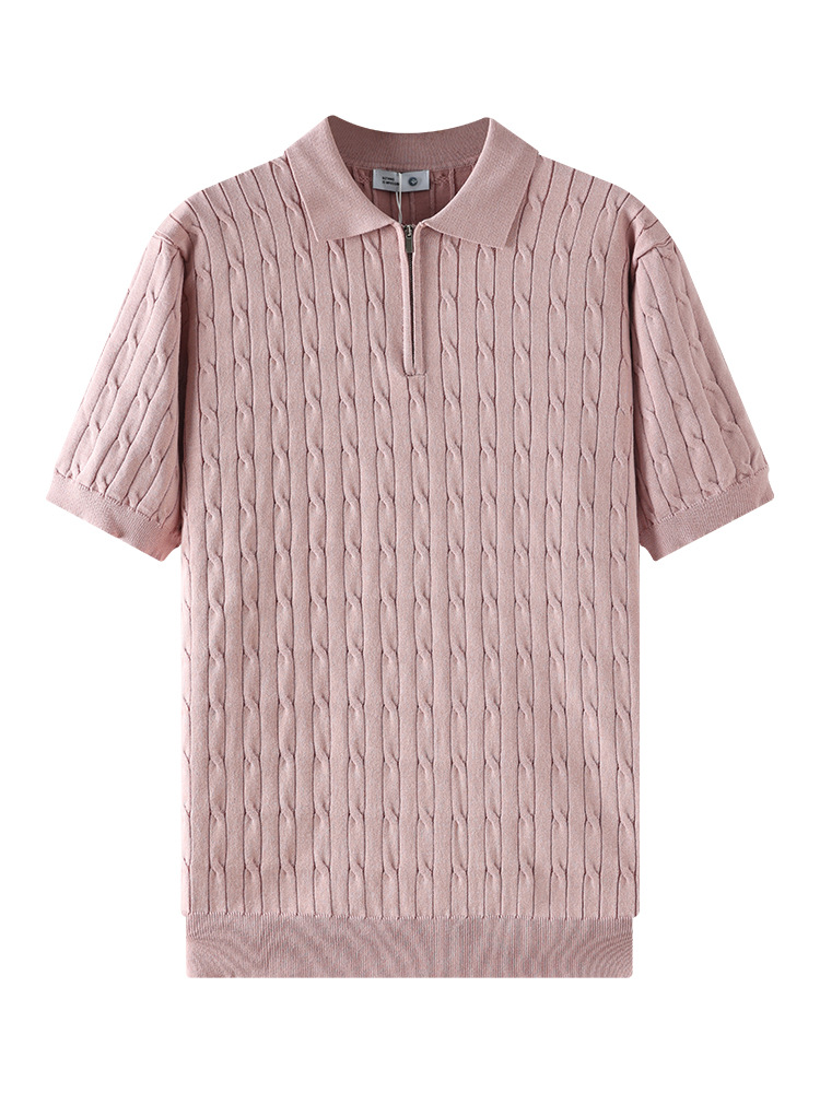 Polo de hielo transfronterizo camiseta de punto de manga corta para hombres Casual medio abierto zip Jacquard camiseta para hombres