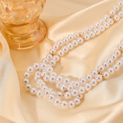 European and American cross-border fashion new cool style double-layer 8-word knot winding pearl necklace for women, factory direct sales