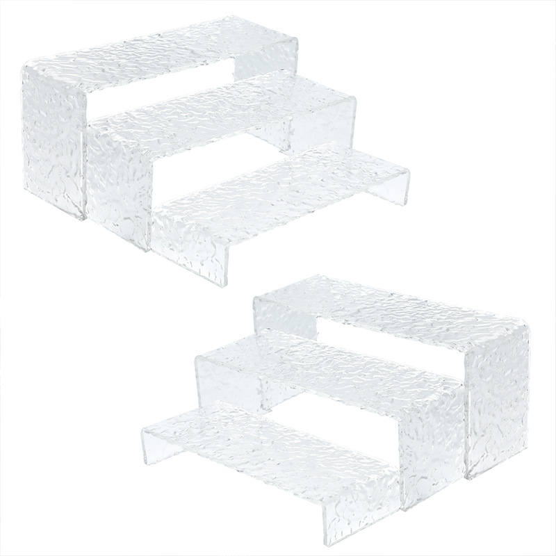 大理石纹分层置物架阶梯亚克力U展示架鞋架手办收纳陈列架玻璃