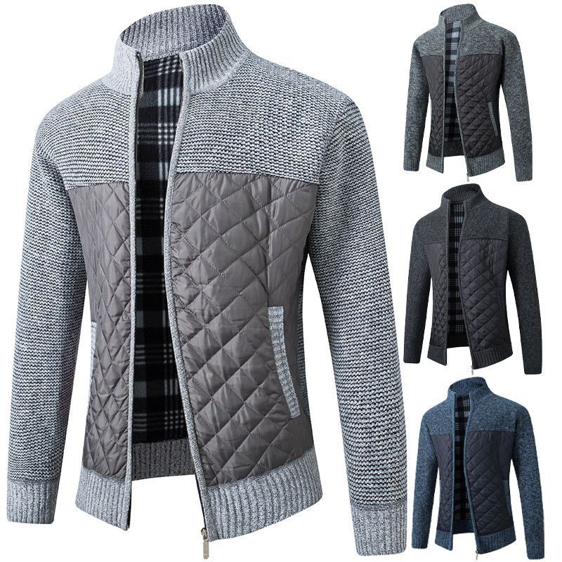 Men's wear new winter clothes jacket with velvet thick fashionable stand-collar men's knitted sweater coat cardigan to keep warm