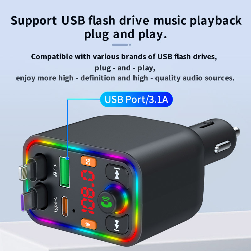 Ebay Cross-Border Factory Supply Car Bluetooth Receiver Supports Lossless Music Playback Car Mobile Phone Fast Charging