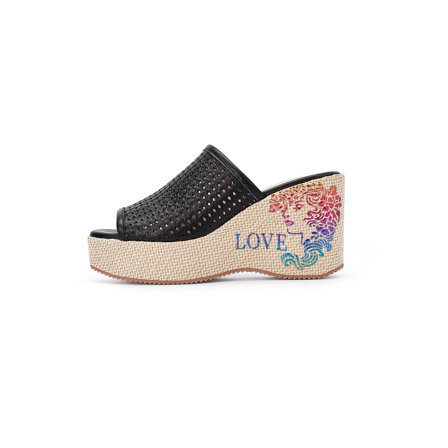 Sandal nữ quai ngang đế xuồng bện rơm, gót cao 5 cm, mũi hở thoáng khí — màu be, màu đen chi tiết 17