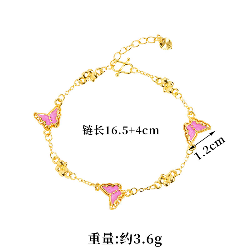Nueva pulsera china de oro de arena vietnamita, mariposa de color esmalte, joyería de lujo ligera, joyería de alta calidad.
