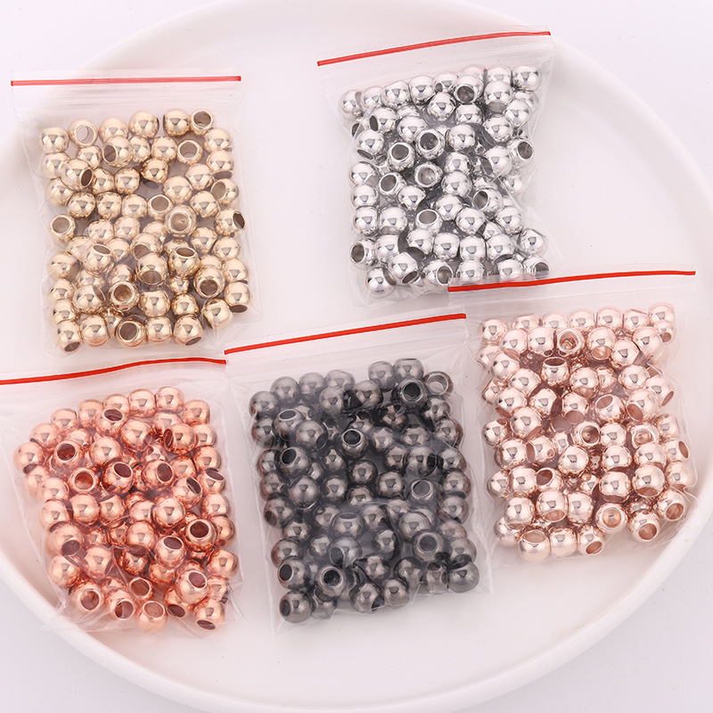 Cross-border plastic ABS water plating gold smooth large hole round beads DIY beaded jewelry accessories wholesale ccb loose beads