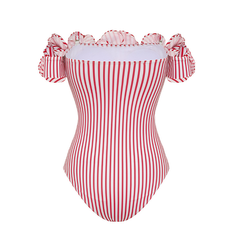 Damen Badeanzug Retro Mit Schleife Und Streifen Sowie Rüschen_voghion.com
