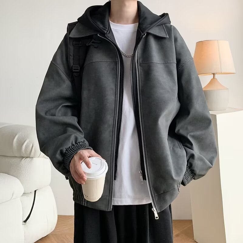 Herren Leder Bomberjacke Mit Kapuze Retro Stil Für Den Herbst_voghion.com