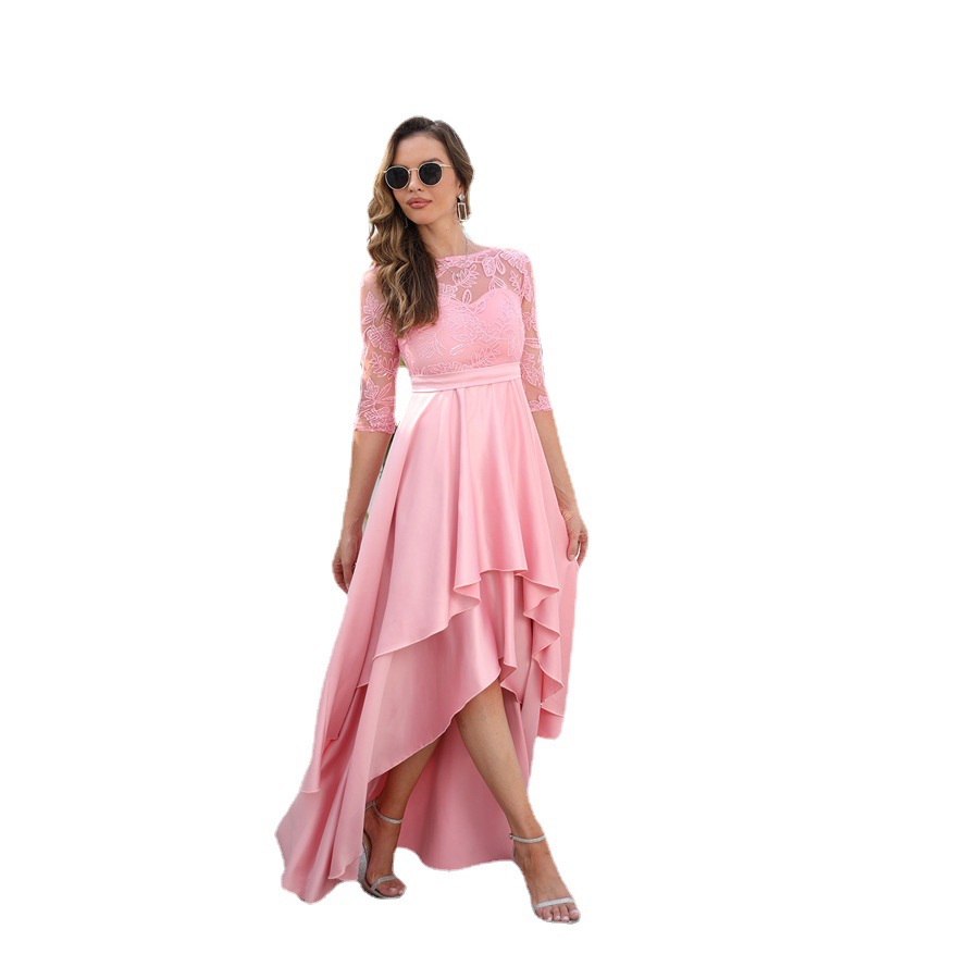 2023 primavera y otoño manga larga cuello redondo trailing vestido lentejuelas encaje vestido de noche Amazon vestido rojo image 6