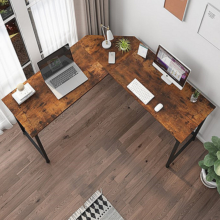Computer Desk Iron Art Single L-Shaped Desk for Study, Bedroom, Home Use, Corner Table, Over-Bed Table, Mobile Over-Bed Table