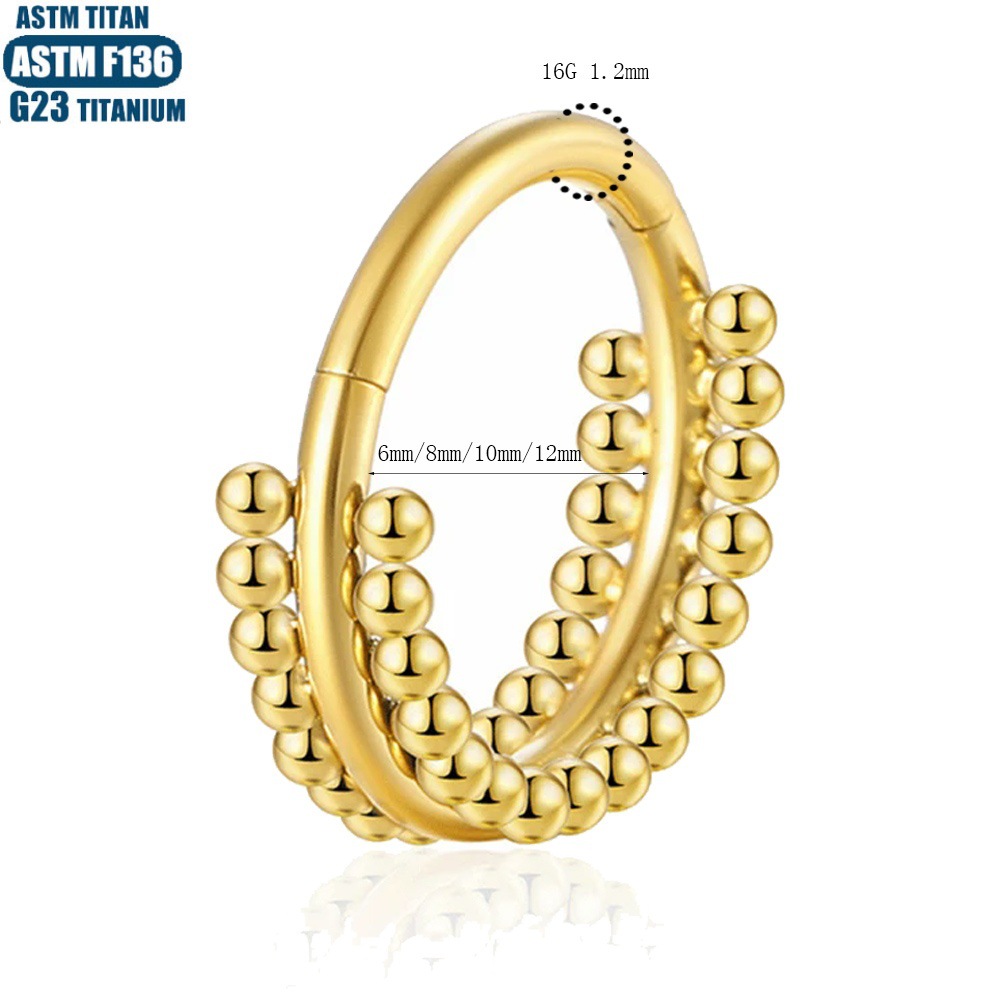 F136 Titanium Alloy Nose Ring Implant Grade Seamless Ring Double Row Solder Ball Hinge Perforated Cartilage Ring Zircon Earrings detail image 8