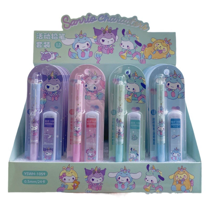 Популярные наборы механических карандашей с мультяшными рисунками различных серий, привлекающие внимание девочек, эстетически привлекательные, не требующие заточки, удобные для письма, подходящие для школьников.