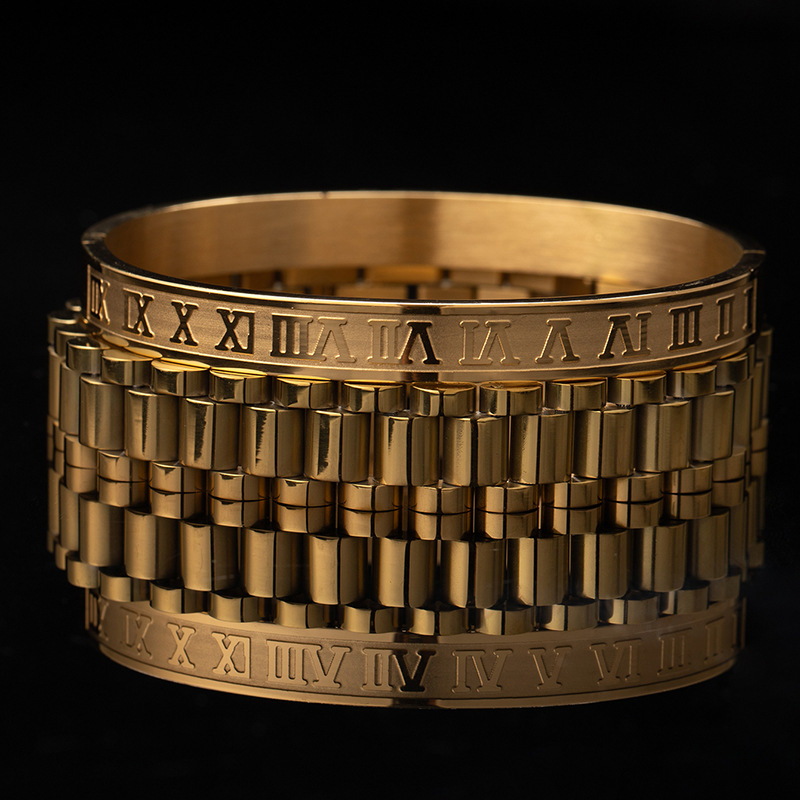 European and American Cross Border Watch Strap Roman Bracelet suit Hip Hop Punk Men's Detachable Titanium Steel Strap Bracelet