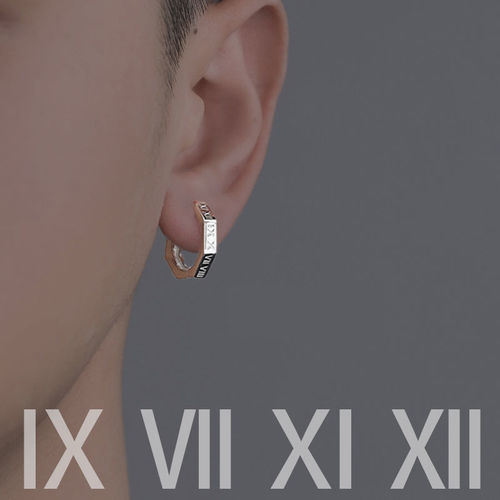 Men's Simple Minimalist Unique Earrings, Personalized Men's Geometric Trend Earrings, Roman Numerals Men's Earrings, Fashionable Male Ear Cuffs, Ear Accessories for Boys
