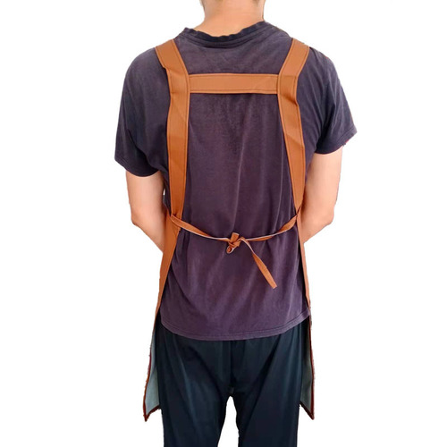 Zipper waterproof leather apron for men and women with multi-pocket hanging shoulder straps oil-proof new fashion housework household apron manufacturer