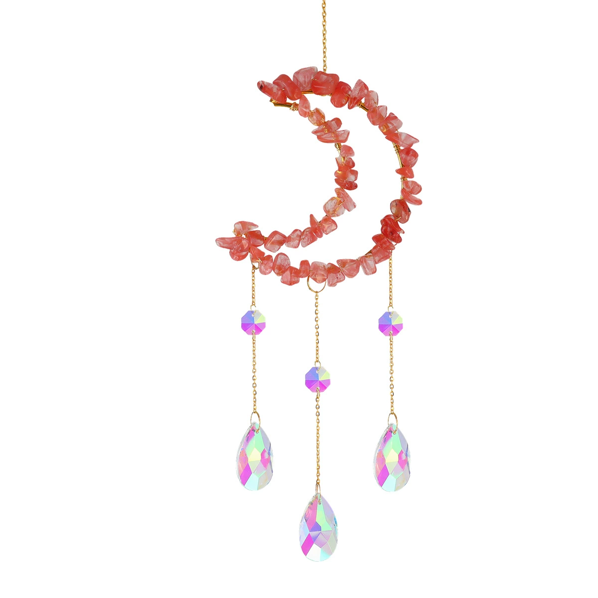 Moon & Star crystal suncatcher, natural gem chips, AB prism drops