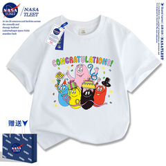 NASA x Cartoon Anime Collaboration Cotton Short-Sleeve Summer New Papa Bear Unisex Top Crew Neck Basic T-Shirt Trendy
