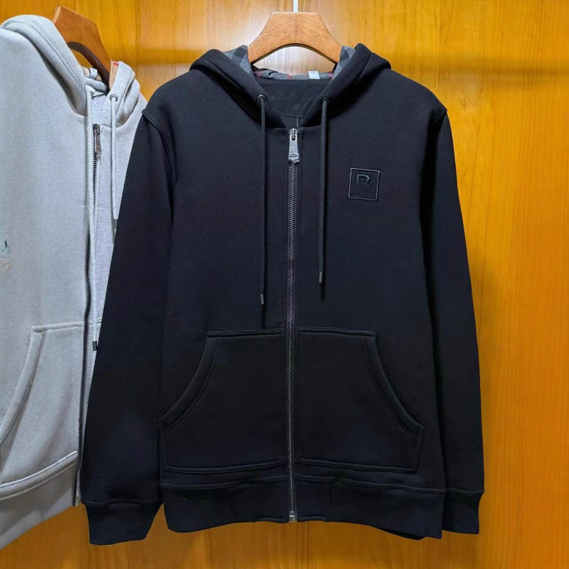 内里双层布加厚方框B绣花男士连帽开衫拉链卫衣men hoody|undefined