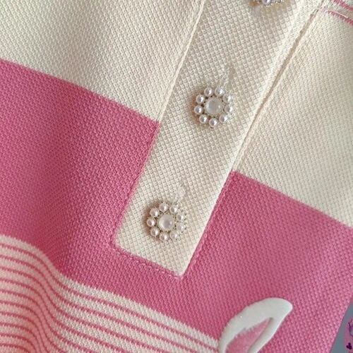 Women's Summer 2024 New KOREAN Style Children's Polo Dress with Stripes for Girls Short Sleeve Casual Skirt