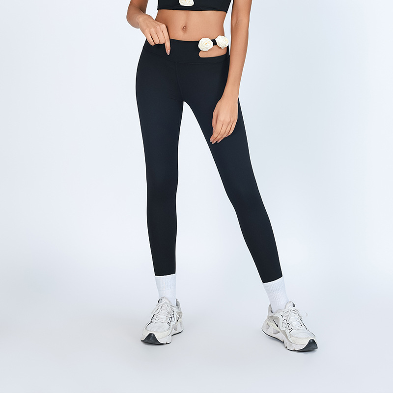 Nuevas flores tridimensionales de Europa y los Estados Unidos, cintura alta, abdomen, caderas, piernas largas, pantalones de yoga de fitness