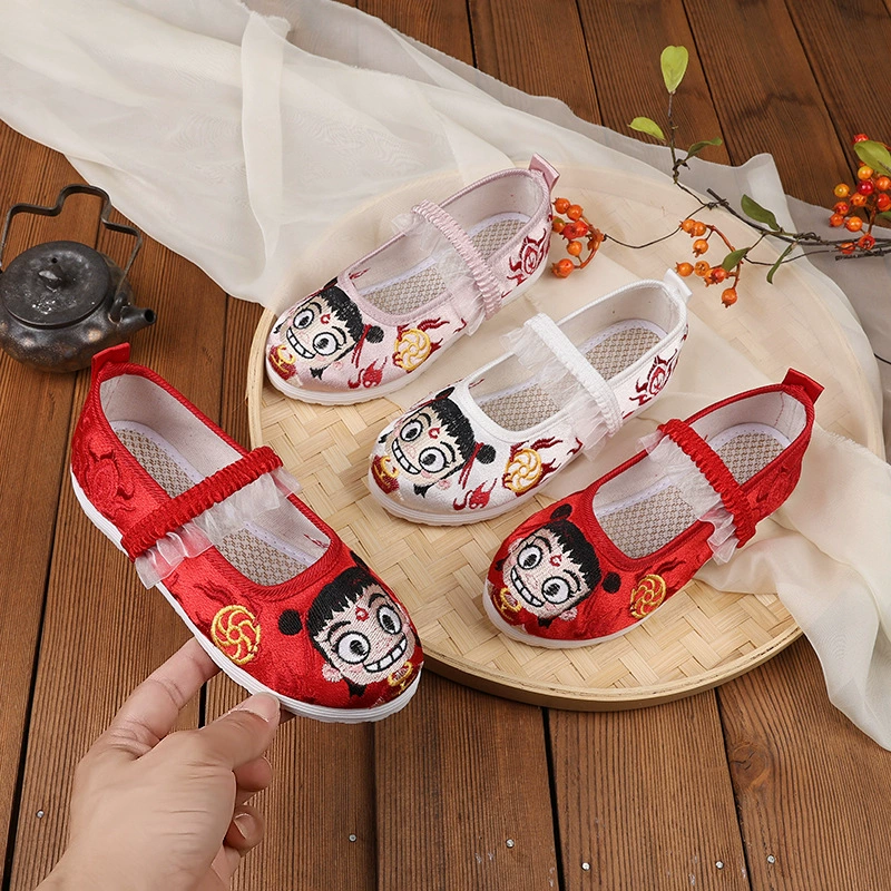 [Маленький Неза] Новинка 2025 года, летняя детская обувь в китайском стиле с вышивкой, древний костюм, обувь с вышивкой, соответствующая обувь в китайском стиле династии Хань
