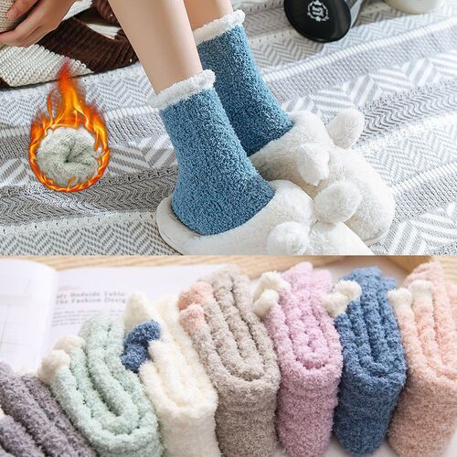 Coral velvet women's postpartum sleep autumn and winter mid-calf home thick padded nursing socks fuzzy floor socks