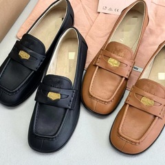オリジナルオーダー miu 婦人靴 本革 平底 ゴールドコイン ローファー レディース おしゃれ 快適 ビーニーシューズ オリジナルパッケージ