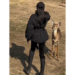 Small waist slimming cotton-padded jacket women's 2024 winter new Korean cotton-padded jacket cotton-padded jacket rhombus chic cotton-padded jacket coat