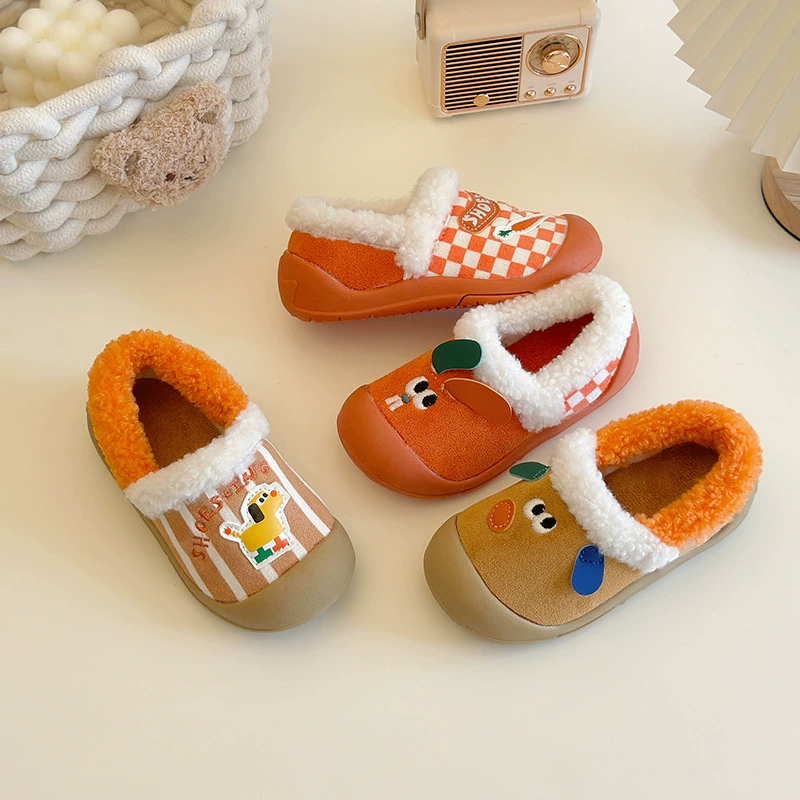 Хлопчатобумажные тапочки для детей 2024 новый стиль для мальчиков с водонепроницаемой пяткой на пятке