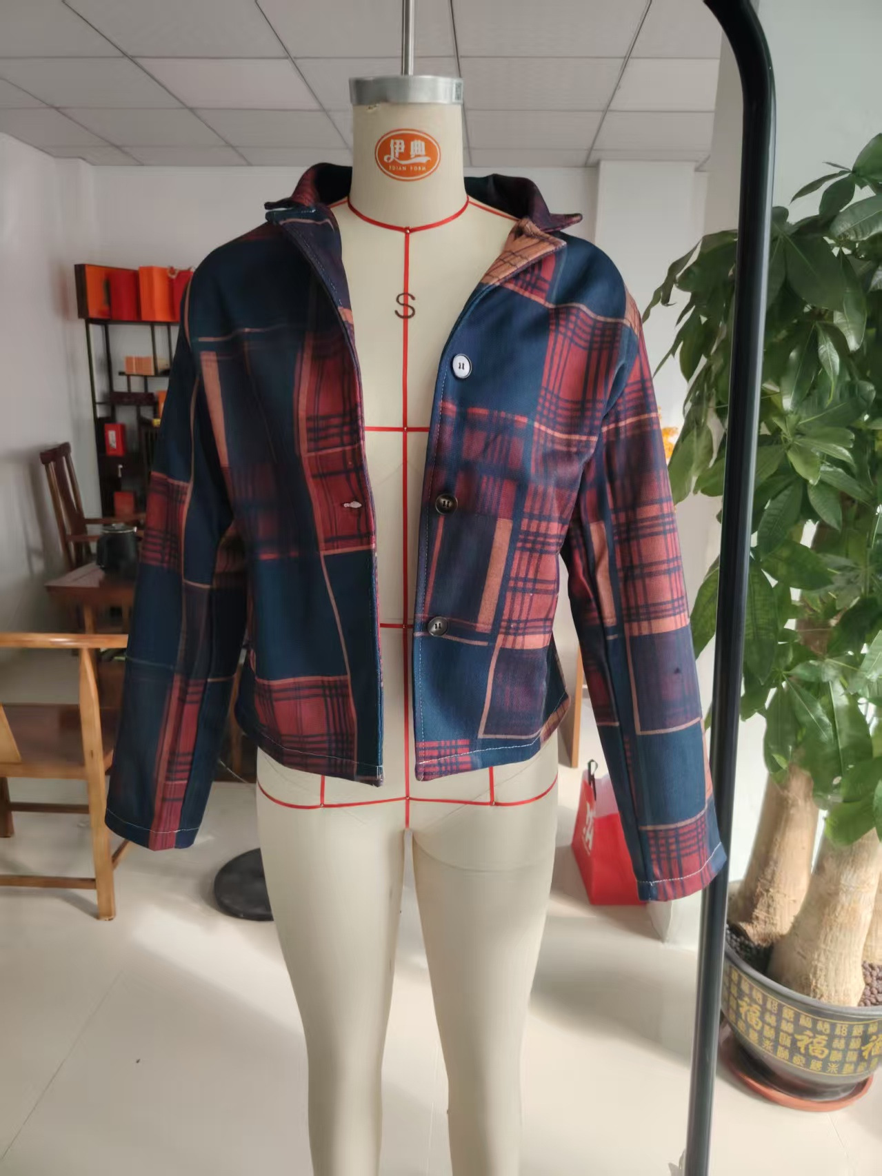 2025 European And American Women's Fashion Independent Station Plaid Retro Warm Autumn Winter Stand Collar Patchwork_ecoleips.com