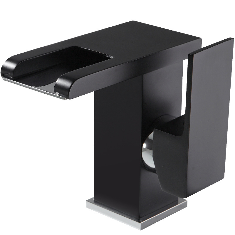 Mesa grifo lavabo cuenca caliente y fría baño gabinete baño negro LED luminoso cascada grifo