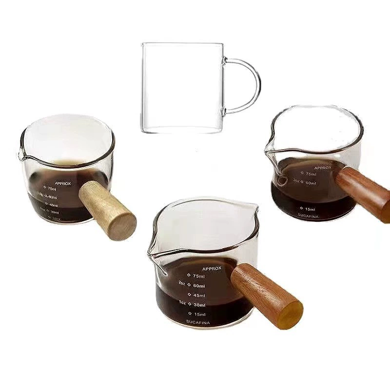 Высокое боросиликатное стекло с деревянной ручкой маленькая чашка для молока маленький молочный горшок соус блюдце деревянная ручка молочный горшок мини приправа погружение блюдце кофеварка