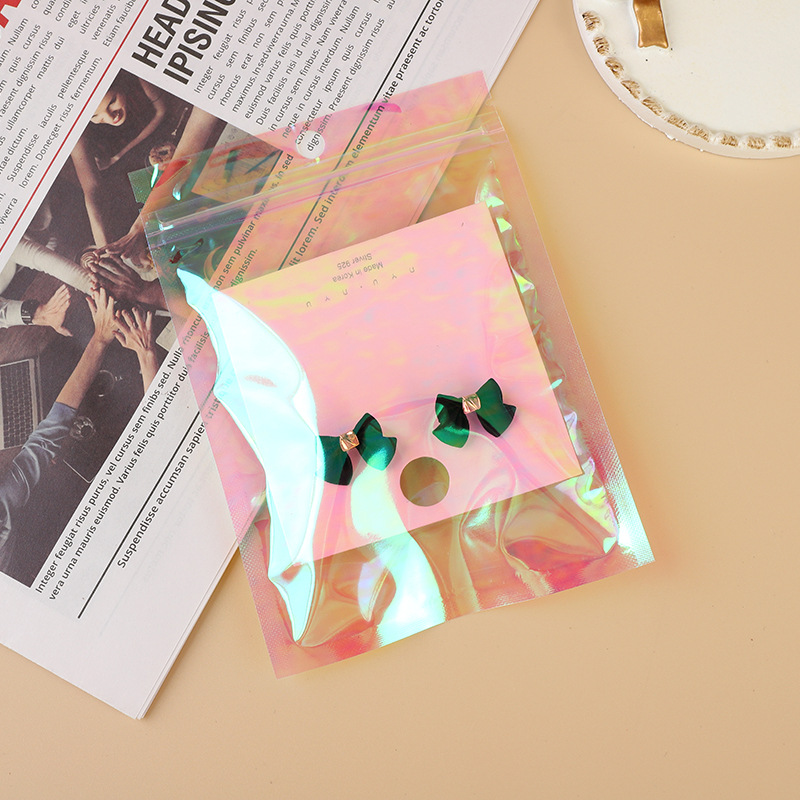 Rainbow Film Transparent Laser Bone Bag Iridescent Gift Self-Sealing Bag Fashion Accessory Packaging Bag Beauty Makeup Laser Bone Bag