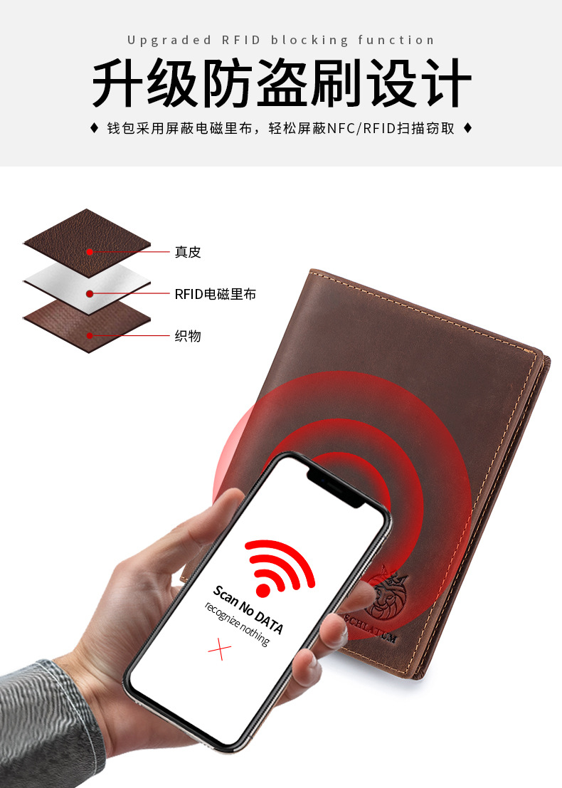 Ví da hộ chiếu nam phong cách cổ điển nhiều ngăn thẻ — Nâu cà phê chi tiết 3