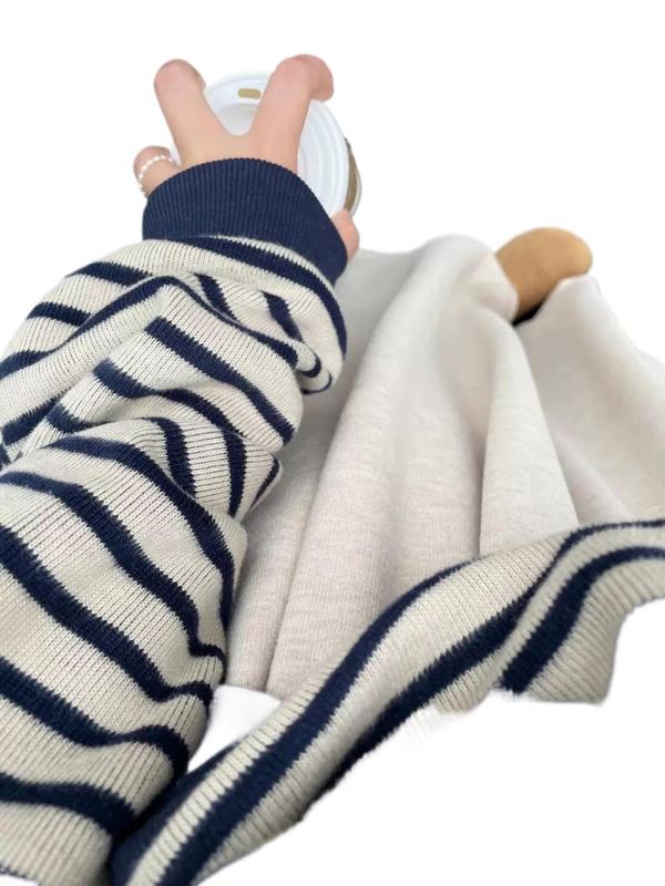 复古条纹长袖圆领卫衣女秋装2025新款宽松设计感休闲毛衣针织上衣|undefined