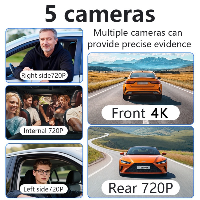 Cross-border bestseller: Five-camera dashcam with WiFi, enhanced infrared night vision, and hidden design