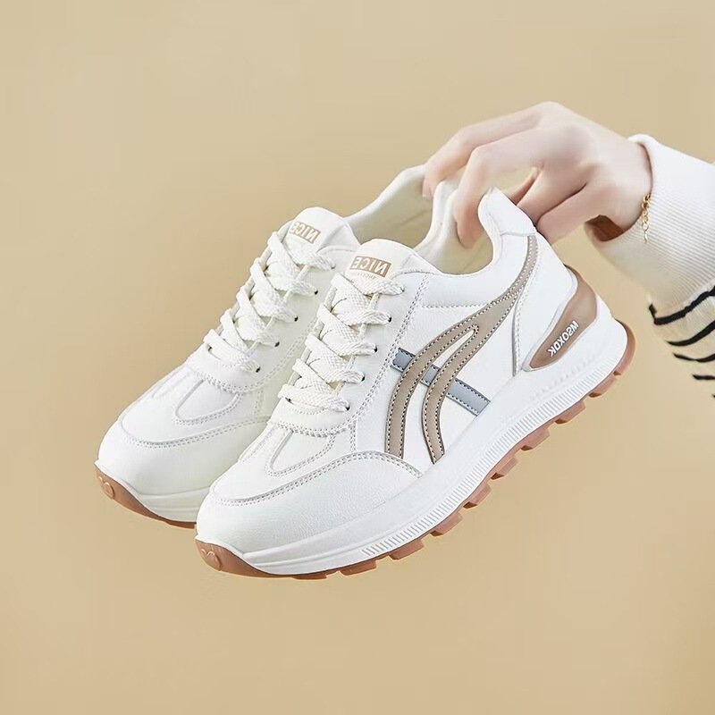 Brand Clearance Leather White Sneakers for Women 2026 Spring New Style Comfortable Versatile Soft Sole Lightweight Non-Slip Sports Shoes Running Shoes