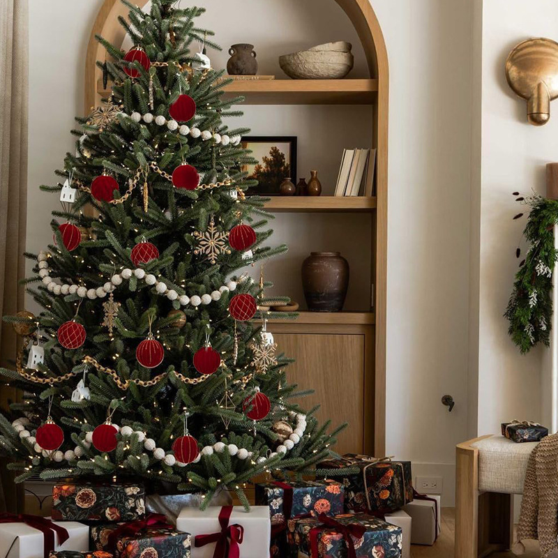 Ventas transfronterizas de floquete de Navidad bolas de Navidad decoraciones de Navidad colgantes de árboles de Navidad decoraciones de diseño fabricantes de cabello recto