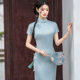 Spring and summer small fresh daily art floral fashion slim modified stand collar short sleeve long young girl cheongsam