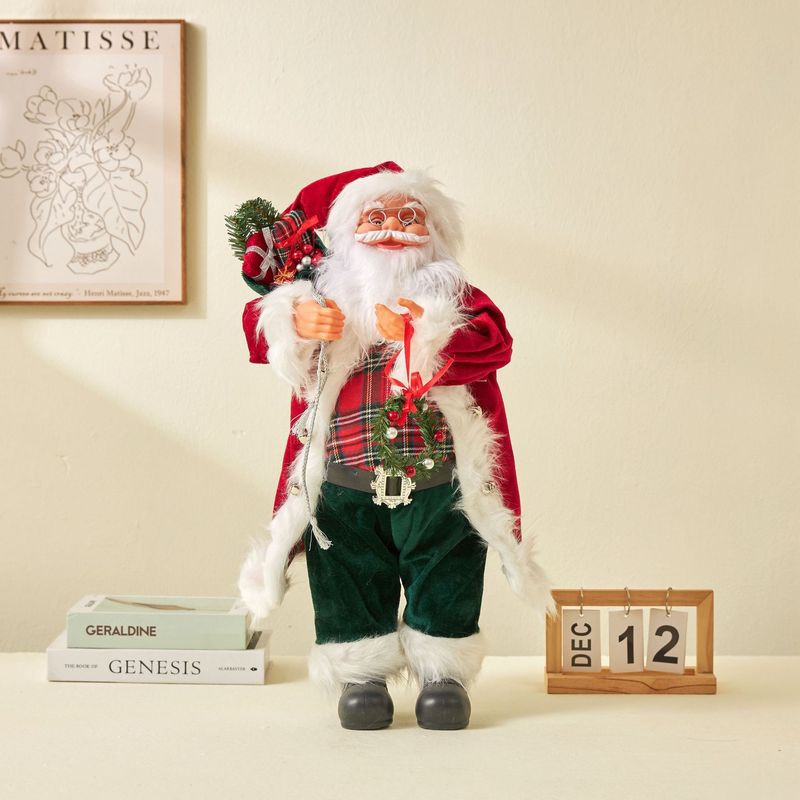 古典的なサンタクロース赤緑花輪クリスマス人形30/45/60cmショーウインドーの家の装飾品が国境を越えている|undefined
