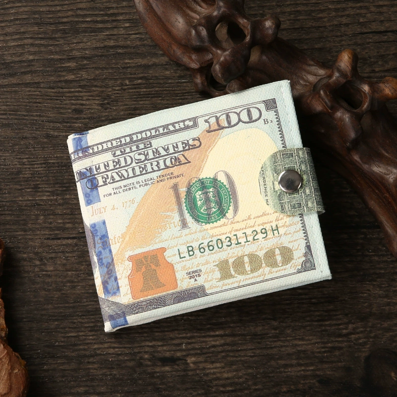 Short Wallet Canvas Card Holder, Compact 10.5×8.5×0.8 cm, Printed Currency Designs