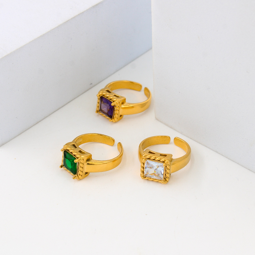 8g Weight Zircon Inlay Material Open Ring Classification 1 Piece Quantity Daily Occasion Titanium Steel Material Square Pattern Women'S Gender Plating, Inlay Design Fashion Style 1 Piece Fashion Square Titanium Steel Plating Inlay Zircon Women's Open Ring 4