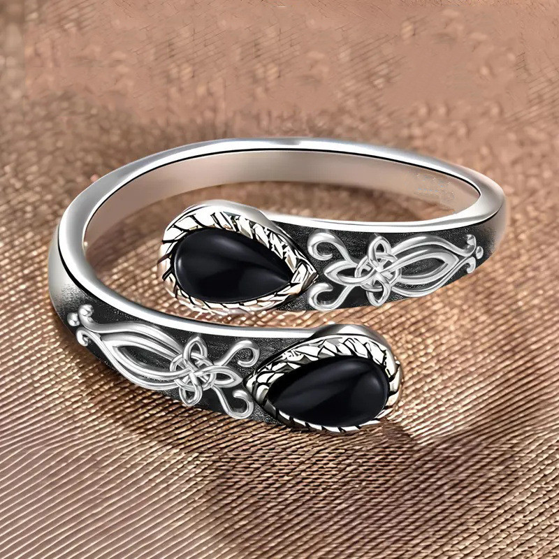 Verstellbarer Ring Mit Geometrischer Blume Und Wassertropfen_voghion.com