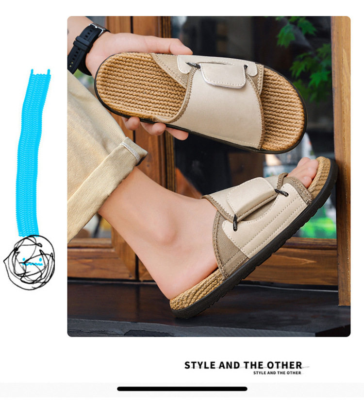 Dép sandal nam quai ngang bít mũi chống trượt đi biển cỡ lớn — kaki, màu be, đen chi tiết 4